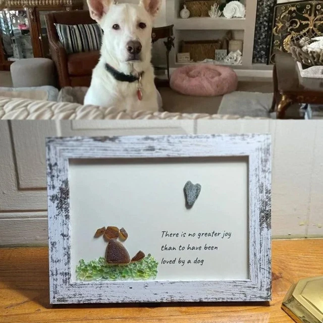 Sea Glass Art Unique Gift For Dog Lovers Sea Glass Dog & Flowers Handmade Sea