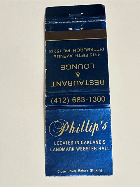 Vintage Matchbook Cover, PHILLIP’S Restaurant & Lounge