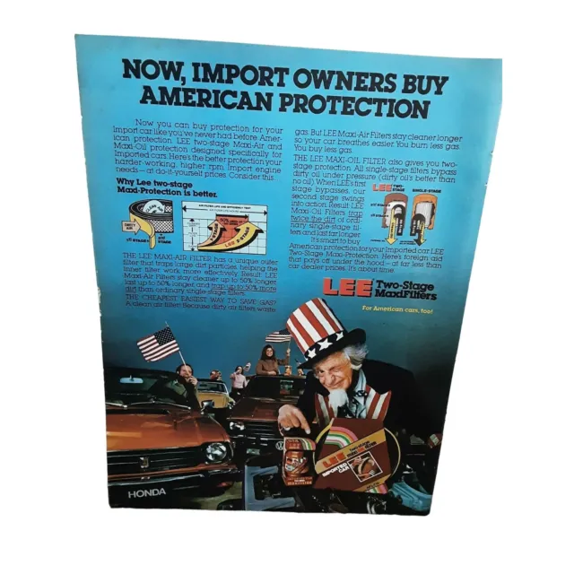 1981 Uncle Sam Lee Two Stage Maxi Filters Car Ad Vintage