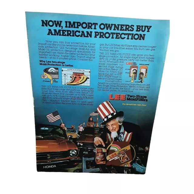 1981 Uncle Sam Lee Two Stage Maxi Filters Car Ad Vintage