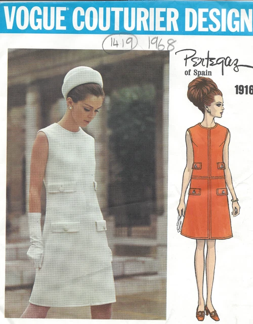 Patron De Couture Vogue Vintage 1968 - Robe & Manteau B32 (1.3cm) - Par Patou - Neuf