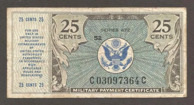 USA Military Payment Certificate 25 Cents 1948 (series 472); VG; P-M17; L-B1017a