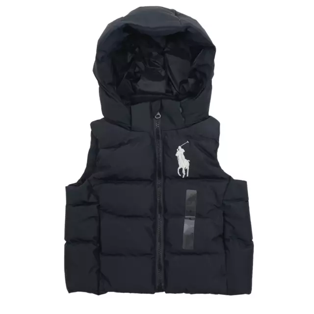 Polo Ralph Lauren Down Puffer Vest Jacket Boy's Size 2/2T Black Hooded CJ-1149