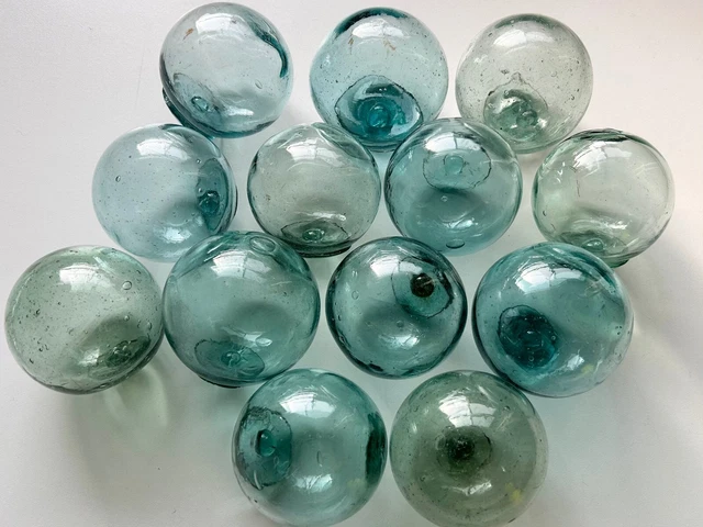 Glass Fishing Float Buoy Small Ball Lot-13 dia 6cm (2.4 in.) Vintage Stamped JP