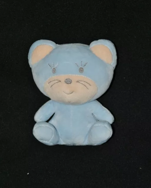 Peluche doudou chat NOUNOURS bleu beige crème 14 cm assis NEUF
