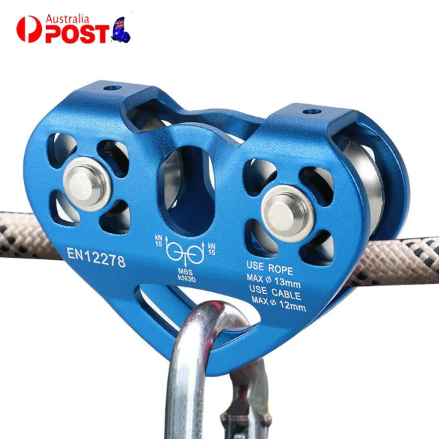 30KN Aluminium Dual Pulley Zip Line Tandem Cable Trolley Rock Climbing Equip AU