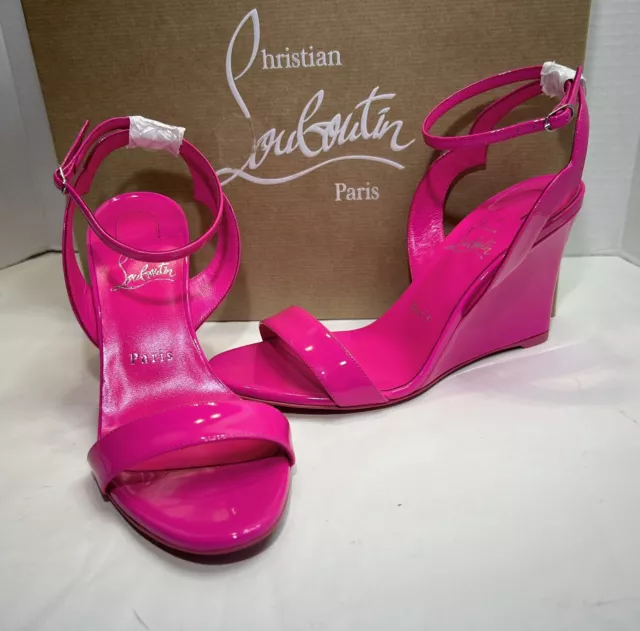 New Christian Louboutin Zeppa Chick 85 Wedge Sandals Pink Patent Leather Sz 37