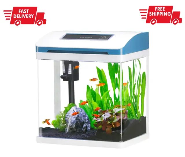 Small Fish Tank 2 Gallon Glass Aquarium Starter Kits Self Cleaning W/Colorful