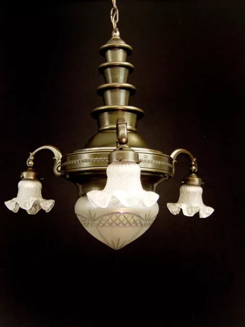 antiker Jugendstil  Kronleuchter Deckenlampe um 1910/20 aufgearbeitet 3