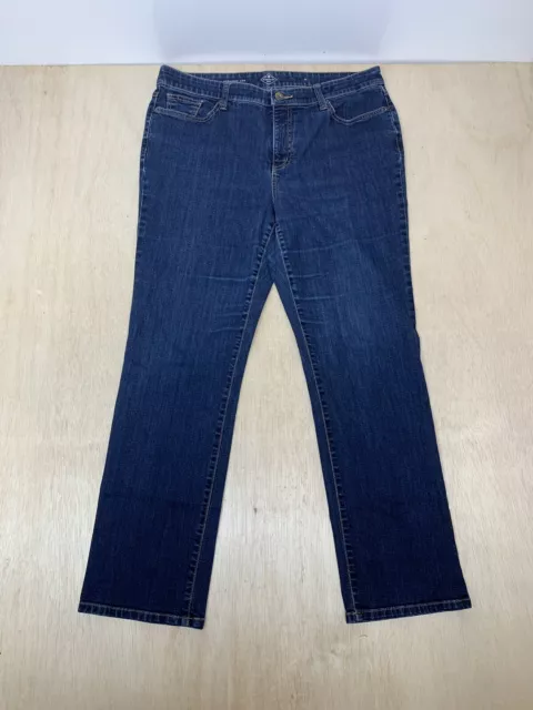 St Johns Bay Jeans Women’s Straight Leg Blue Stretch Denim Sz 14 Dark Wash :