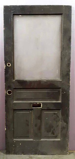 34"x79.5" Antique Vintage Old SOLID Wood Wooden Door Panel Window Textured Glass