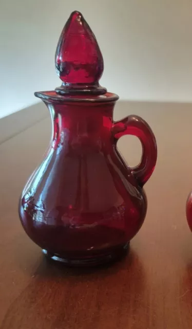 Vintage 1970 Avon Empty Strawberry Bath Foam Ruby Red Cruet Bottle w/Stopper