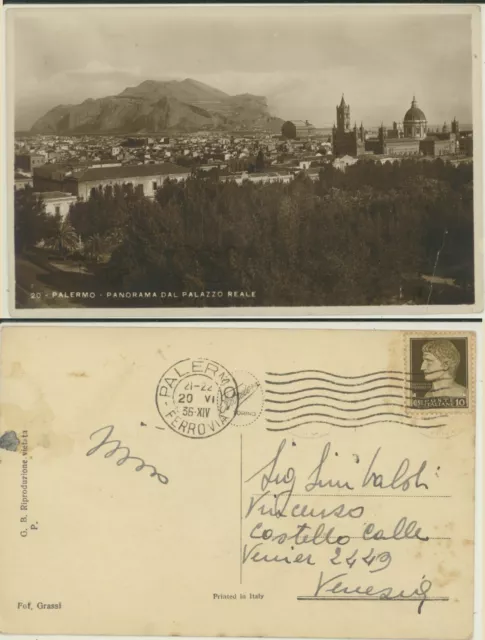 Palermo -Panorama Dal Palazzo Reale 1936 Cartolina