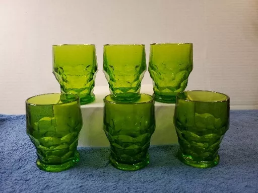 Vintage Anchor Hocking Forest Green Tumbler Drinking Glasses Set Of 6 Honeycomb