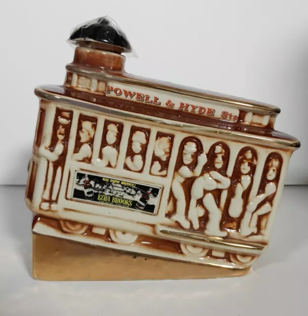 Ezra Brooks Real Sippin' Whiskey Powell & Hyde Brown Trolley Ceramic Decanter.