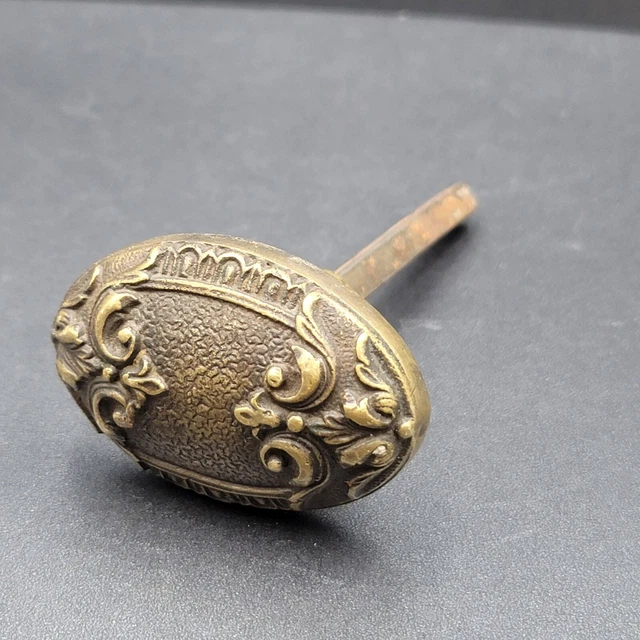 Vintage Solid Brass Ornate Oval Door Knob Heavy KNOB IS STUCK ON SPINDLE AS-IS
