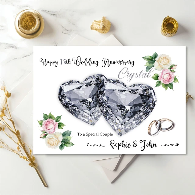 PERSONALISED 15TH CRYSTAL Wedding Anniversary Card For Couple