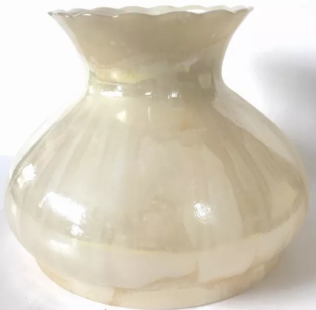 Lg Vtg Peach Opalescent Ruffle GWTW Hurricane Milk Glass 6.5" Oil Lamp Fitter