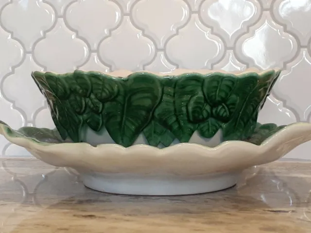 Vintage ITALIAN MAJOLICA Pottery Large SERVING BOWL w/ Matching UNDERPLATE Italy 3