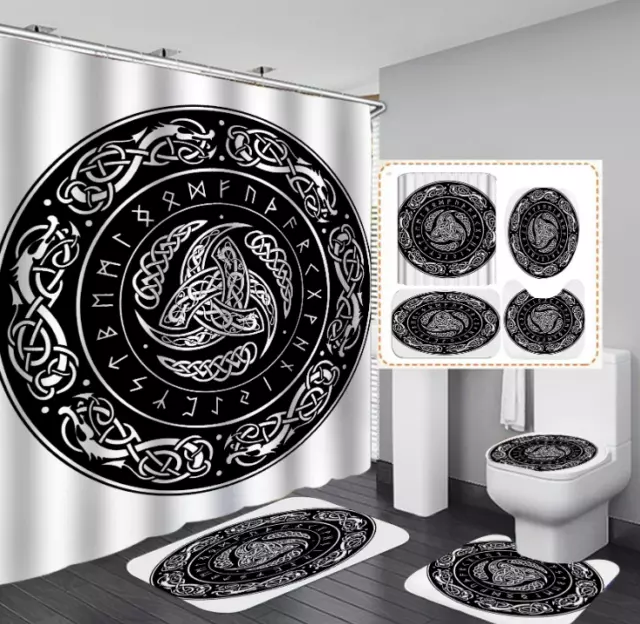 Viking Totem Shower Curtain Floor Mat Toilet Lid Cover Bathroom Rugs 3#