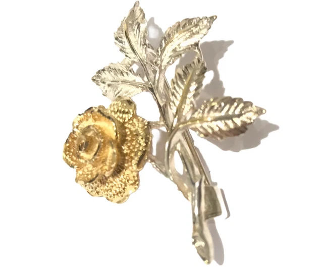 Vintage Sterling Silver Gold Gilt Rose Brooch