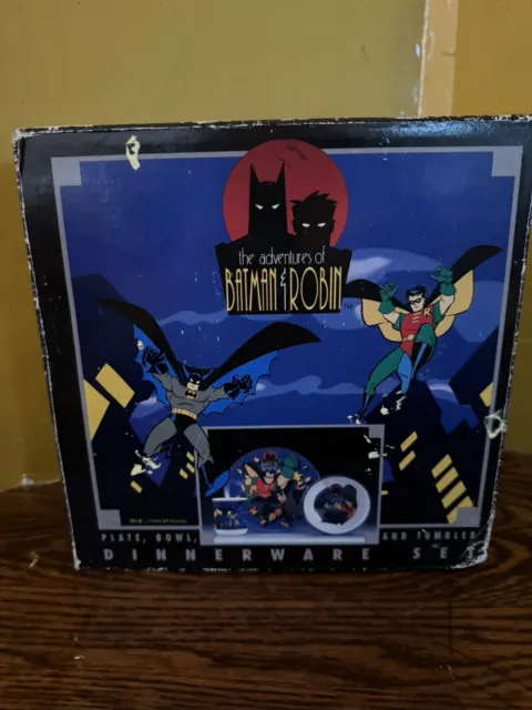 1994 Batman Animated Series 3 Pc Dinnerware Set Plate Bowl Tumbler Sealed