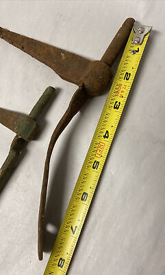 LOT OF 3 LARGER ANTIQUE FORGED WROUGHT IRON SHUTTER DOGS SPIKES STAYS Lot #19 2
