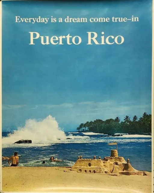 Original Vintage 1960's Puerto Rico Travel Poster Never Displayed Excellent Cond