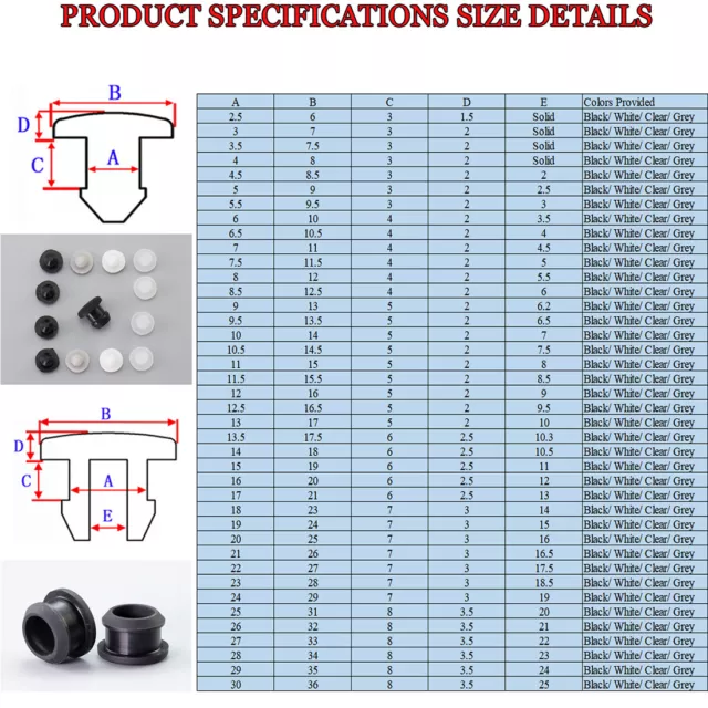 White Snap-on Hole Plug 2.5mm~30mm Silicone Rubber Blanking Bung Pipe Tube  Pipe 2