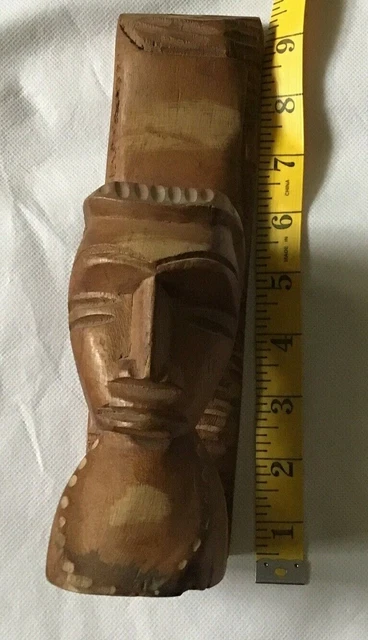 Hawaiian Tiki Wooden Island Hand Vtg Lounge Bar Decor Wood Carve Statue Timber