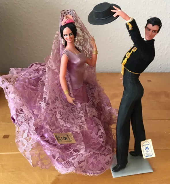 Vintage 10” Marin Chiclana Spanish Flamenco Dancer Display Souvenir Doll Pair