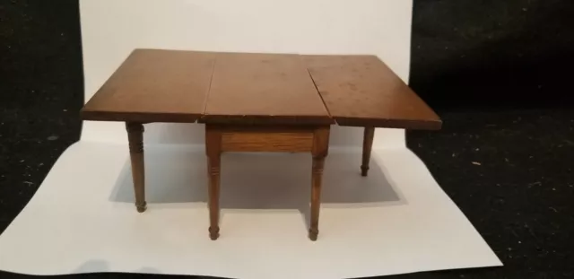 Vintage Artisan Ooak Dollhouse Miniature Wood Walnut Drop Leaf Dining Table