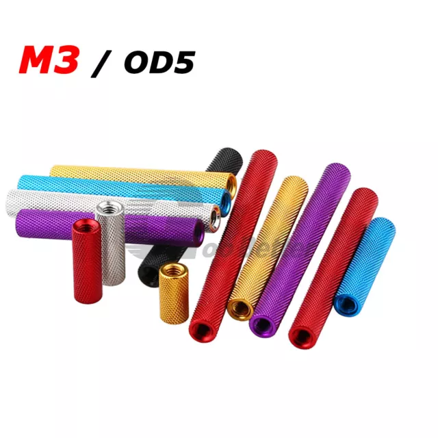 M3 / OD 5mm Aluminum Knurled Standoff Spacer Round Threaded Sleeve Connector Nut