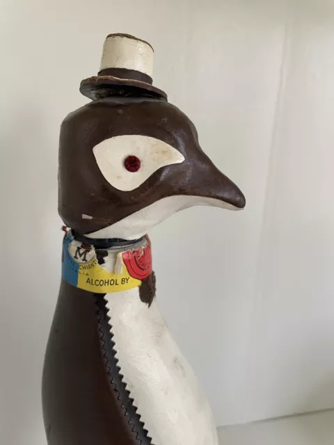 Penguin Leather Decanter from Mirafiore, made in Italy 1966 12" 2