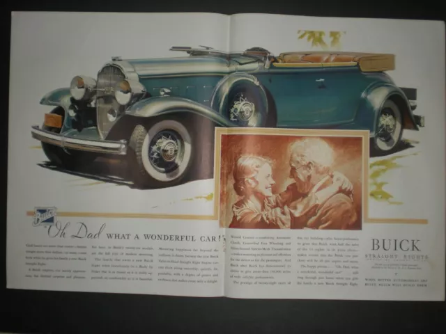 1932 BUICK STRIAGHT EIGHT CONVERTIBLE AUTOMOBILE MOTOR CAR art trade print ad
