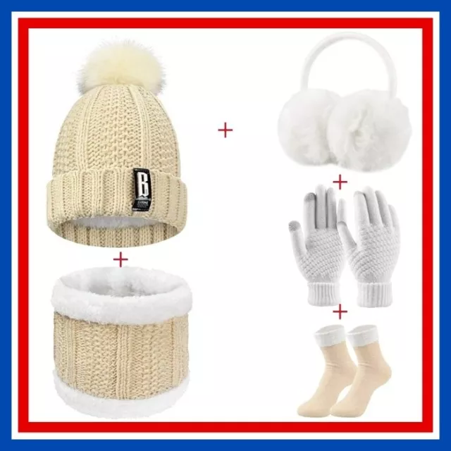 Ensemble de bonnet avec écharpe, gants, chaussettes et cache-oreilles - Beige