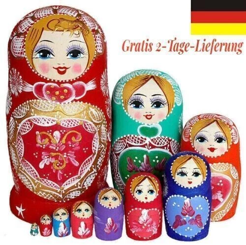 Russische Matroschka Babuschka Matrjoschka Holz Puppe Kinder Spiezeug Kit 10tlg