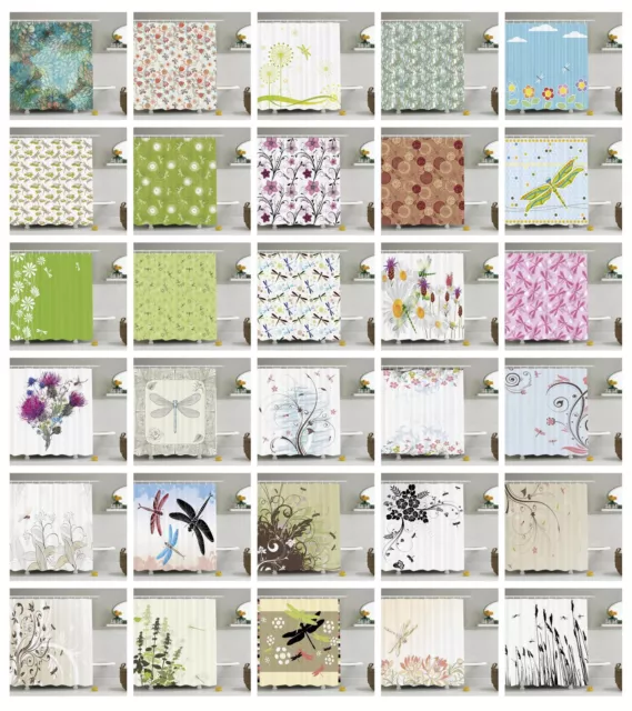 Dragonflies Pattern Shower Curtain Fabric Decor Set with Hooks 4 Sizes