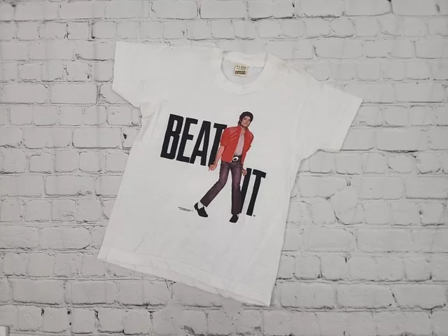 Rare Vintage 1984 Michael Jackson Beat It Album Promo T-Shirt White Size 10-12