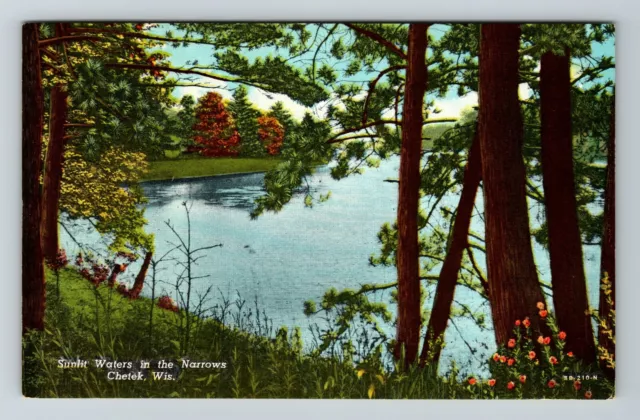Chetek WI-Wisconsin, Sunlit Waters In Narrows  Vintage Postcard