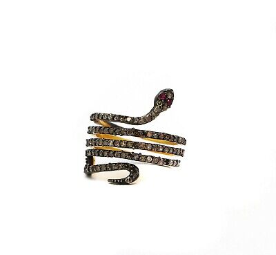 Plaqué Or Serpent Bague Cadeau pour Elle 925 Argent Sterling Rubis Et Diamant