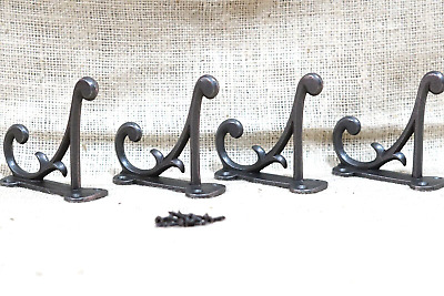 4 Coat Hooks Antique Style Cast Iron 4.5" Wall Double Restoration Industrial
