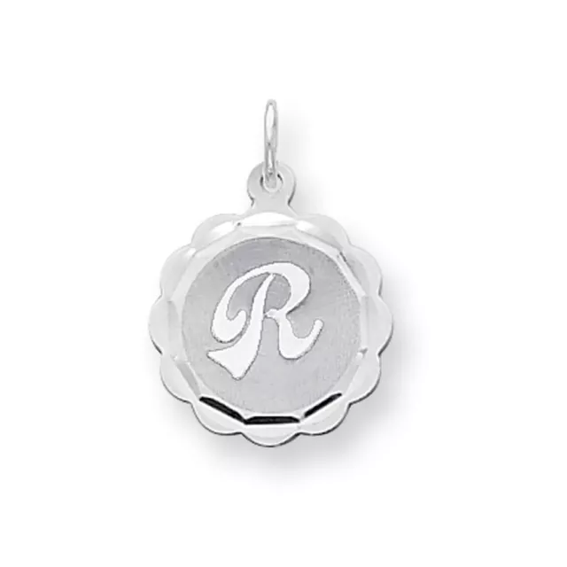 Sterling Silver, Sarah Collection 15mm Brocaded Disc Initial R Pendant