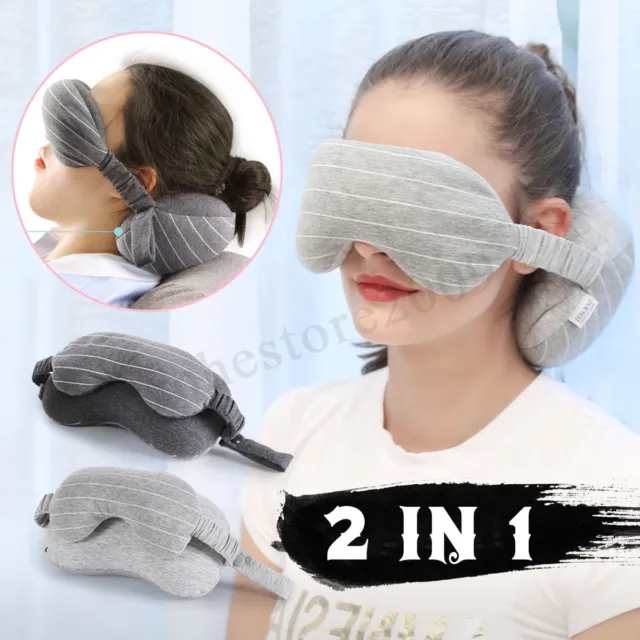 Neck Pillow Eye Mask Portable Travel Head Cushion Flight Airplane Rest Sleep