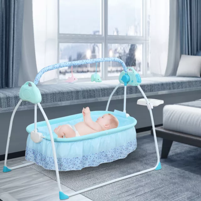 Foldable Electric Baby Crib Cradle Infant Auto-Swing Remote Newborn Sleep Bed US