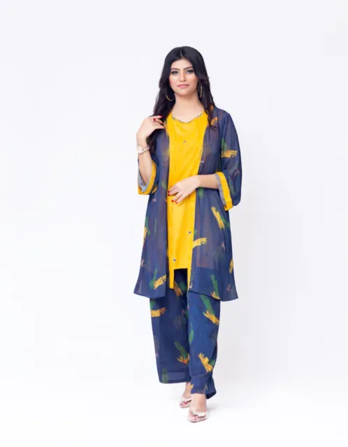 2 pezzi fantasiosa camicia pantaloni gialla e blu stile indiano pakistano giuramento piccolo
