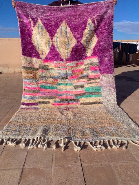 Moroccan Boujad Handmade Tribal Carpet 4'4x7'3 Berber Abstract Colorful Wool Rug