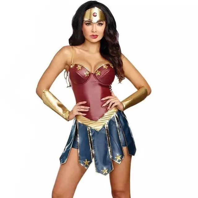 Costume Wonder Woman cosplay carnevale adulti Diana abito completo vestito pelle