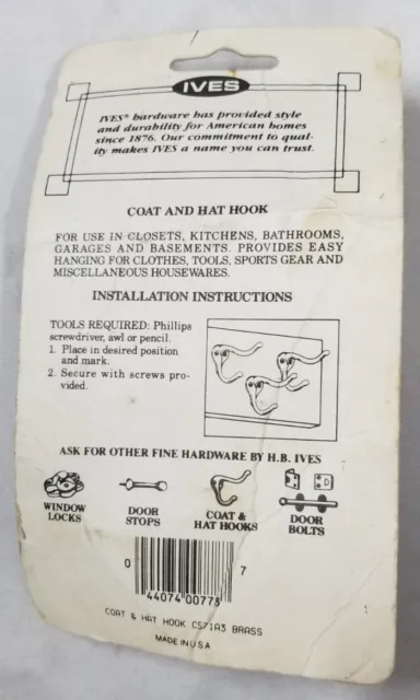 Vintage Coat & Hat Hook USA H.B. Ives sealed package 1984 2