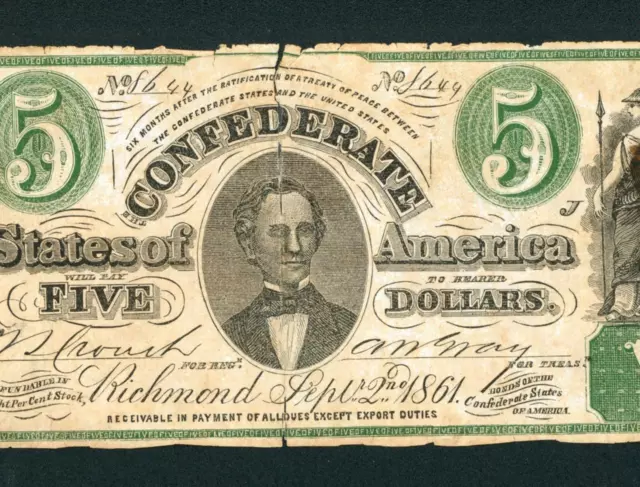 ((COUNTERFEIT)) $5 1861 Confederate States of America ** DAILY CURRENCY AUCTIONS